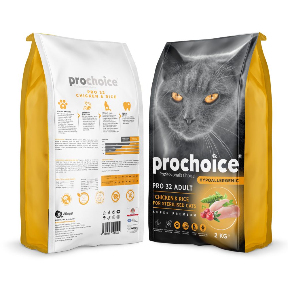 PROCOICE PRO 32 HYPOALLERGENIC FOR ADULT CATS ( CHICKEN & RICE "FOR STERLISISED CATS" ) - Image 3