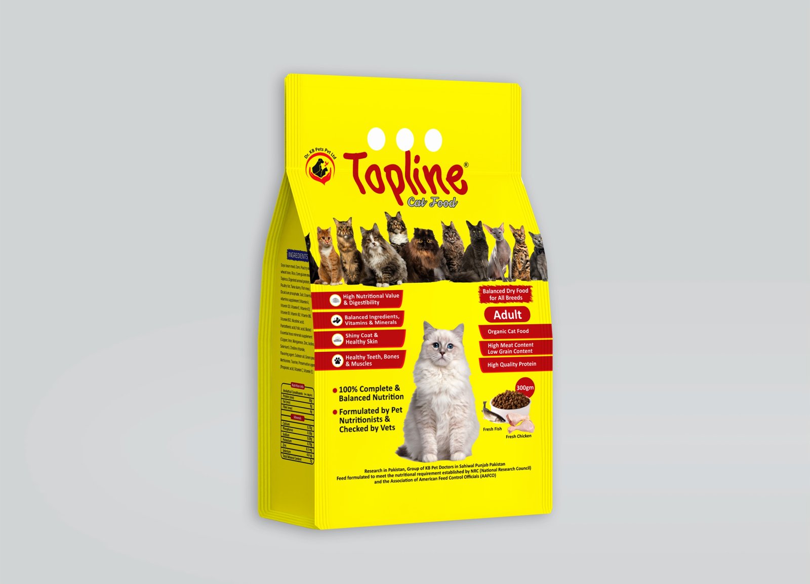 Topline Adult Cat Food - 1kg & 300g Bags - Fish & Chicken Flavours