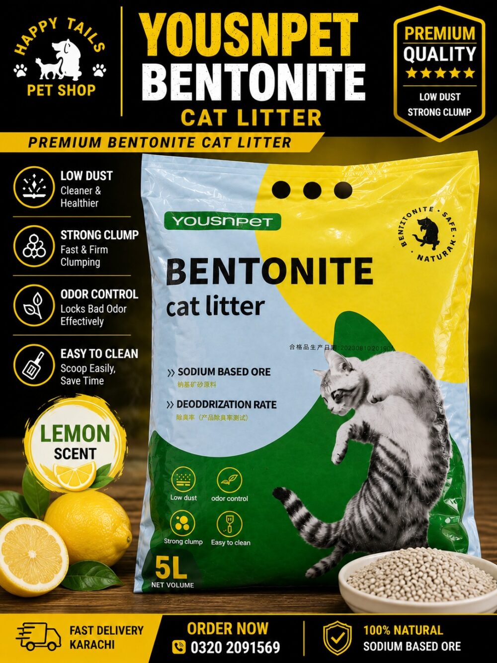 YOUSNPET Bentonite Cat Litter Lemon