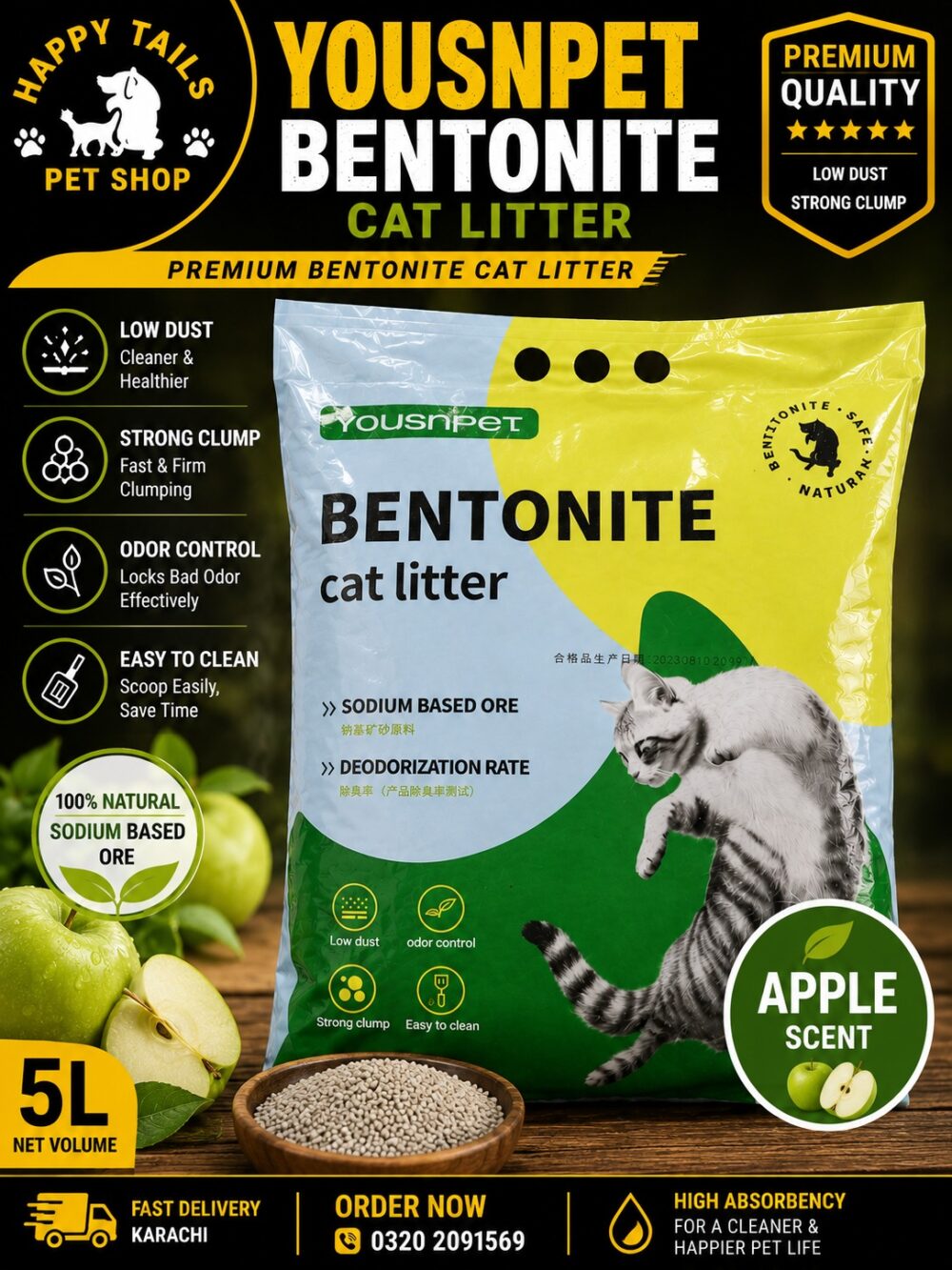 YOUSNPET Bentonite Cat Litter Apple
