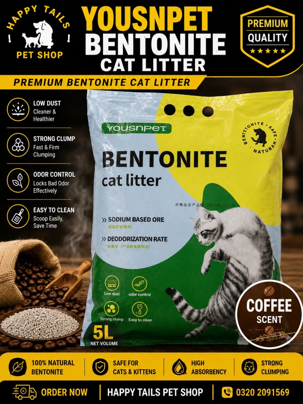 YOUSNPET Bentonite Cat Litter Coffee