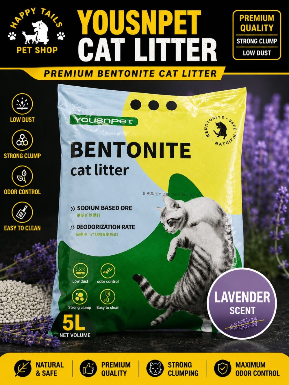 YOUSNPET Bentonite Cat Litter LEVENDER